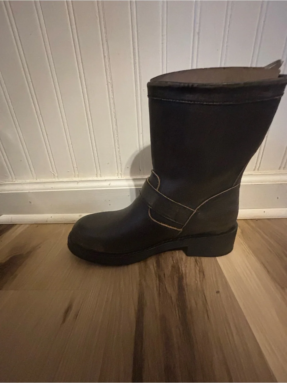 Viv Short Engineer Distressed Black / 7.5  Leather Engineer Boots with Buckles